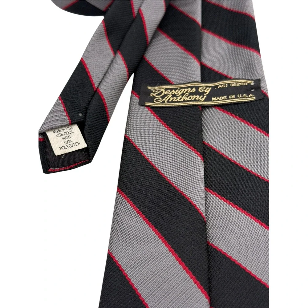 Jaguar Cars Men Black Grey Red Striped Tie Designs by Anthony USA Maded (TA30)